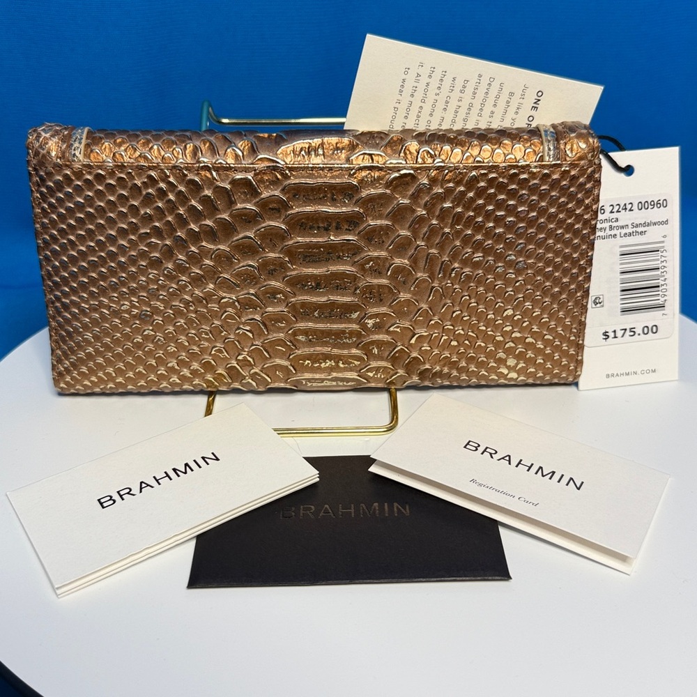 NWT ~ BRAHMIN VERONICA HONEY BROWN SANDALWOOD GORGEOUS GENUINE LEATHER WALLET - Picture 4 of 16